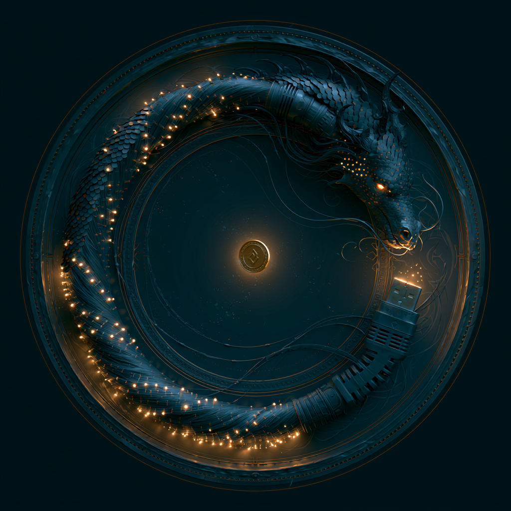 Der Ouroboros: ein Drache in Ringform, der sich selbst am Schwanz verschlingt.